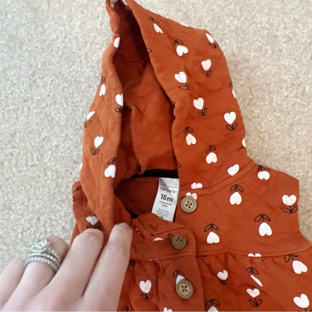 Carter’s Baby Girl Orange zip up hooded vest with hearts
